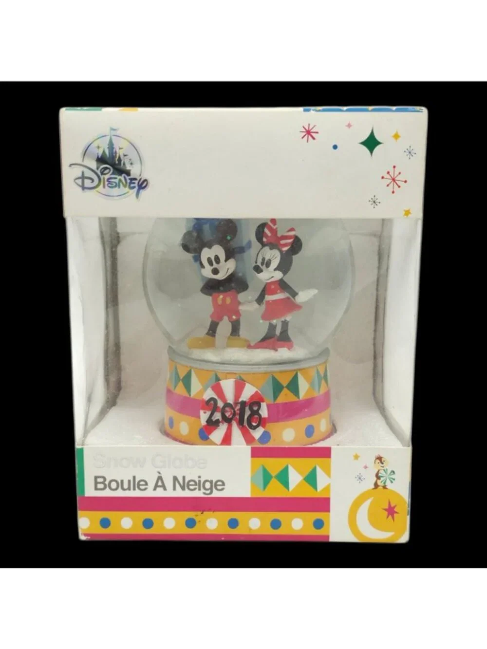 Disney Mickey and Minnie Mouse 2018 Holiday Snow Globe Collectible Original Box